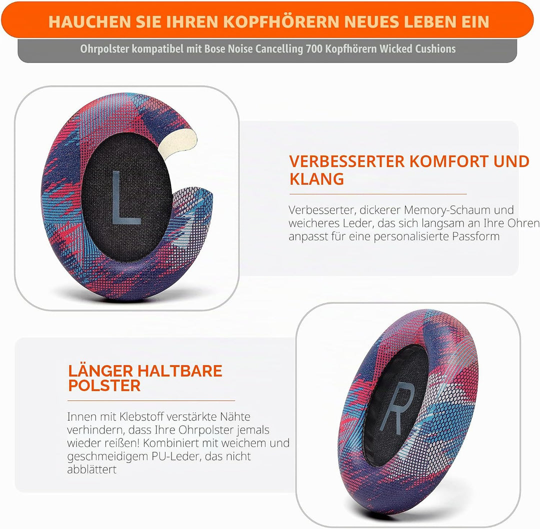 WC Wicked Cushions Verbesserte Ersatz-Ohrpolster für Bose 700 Noise Cancelling-Kopfhörer (NC700) – w