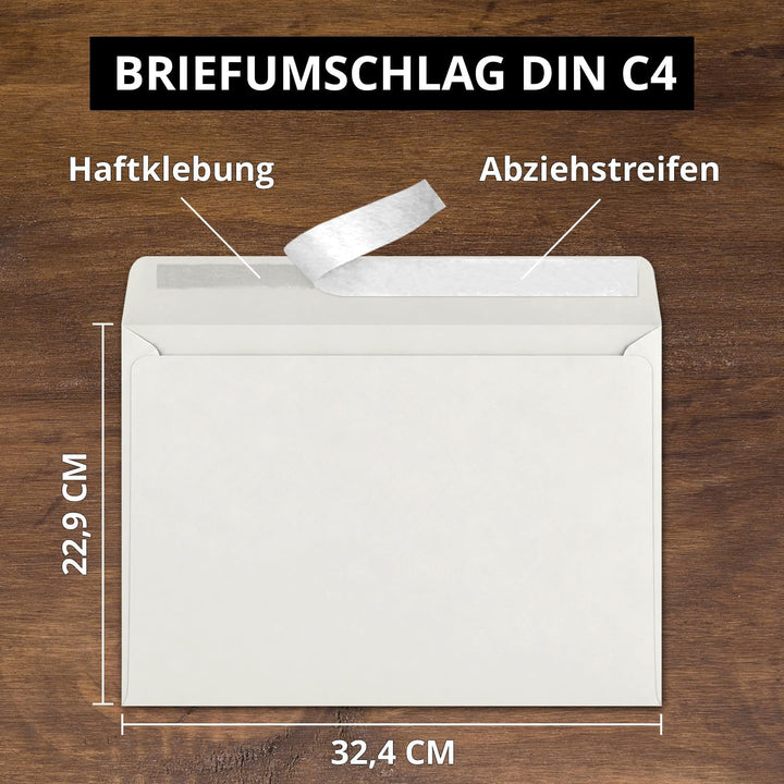700x grosse XXL Briefumschläge DIN C4 in Hellgrau - 22,9 x 32,4 cm - Haftklebung ohne Fenster - Vers