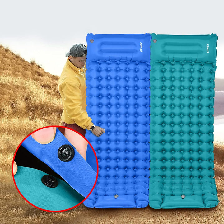 ERWEY Camping Isomatte 200x70 cm Aufblasbare Luftmatratze mit Fusspumpe & Kissen Wasserdicht Isomatt