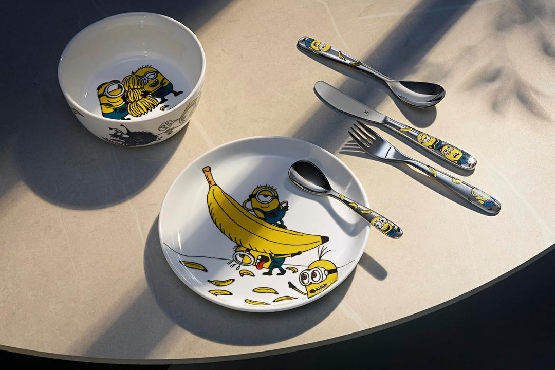 WMF Minions Kinder Geschirrset 6-teilig, Kindergeschirr mit Kinderbesteck Edelstahl, ab 3 Jahre, Cro