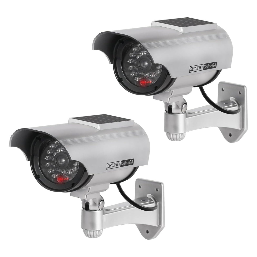2 Stück Solar Dummy Kamera Fake Überwachung Kamera CCTV mit Blinkendem LED Licht Sicherheitskamera,S