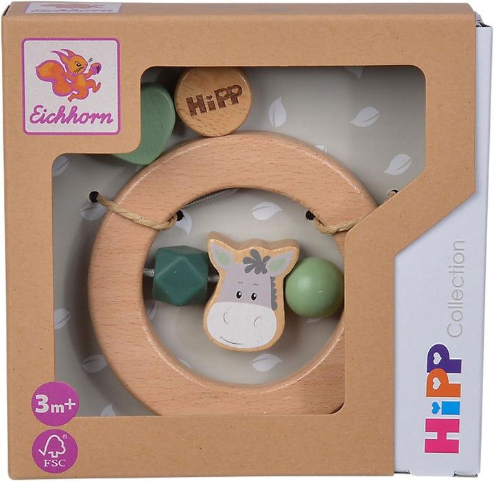 Eichhorn - Baby Hipp Ring Greifling mit Eselmotiv, 10cm, FSC 100% zertifiziertes Buchenholz, ab 3 Mo