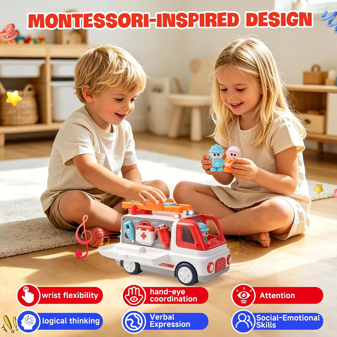 Krankenwagen Spielzeug, mit Licht, Sound und abnehmbaren Teilen, Montessori Spielzeug, Multifunktion