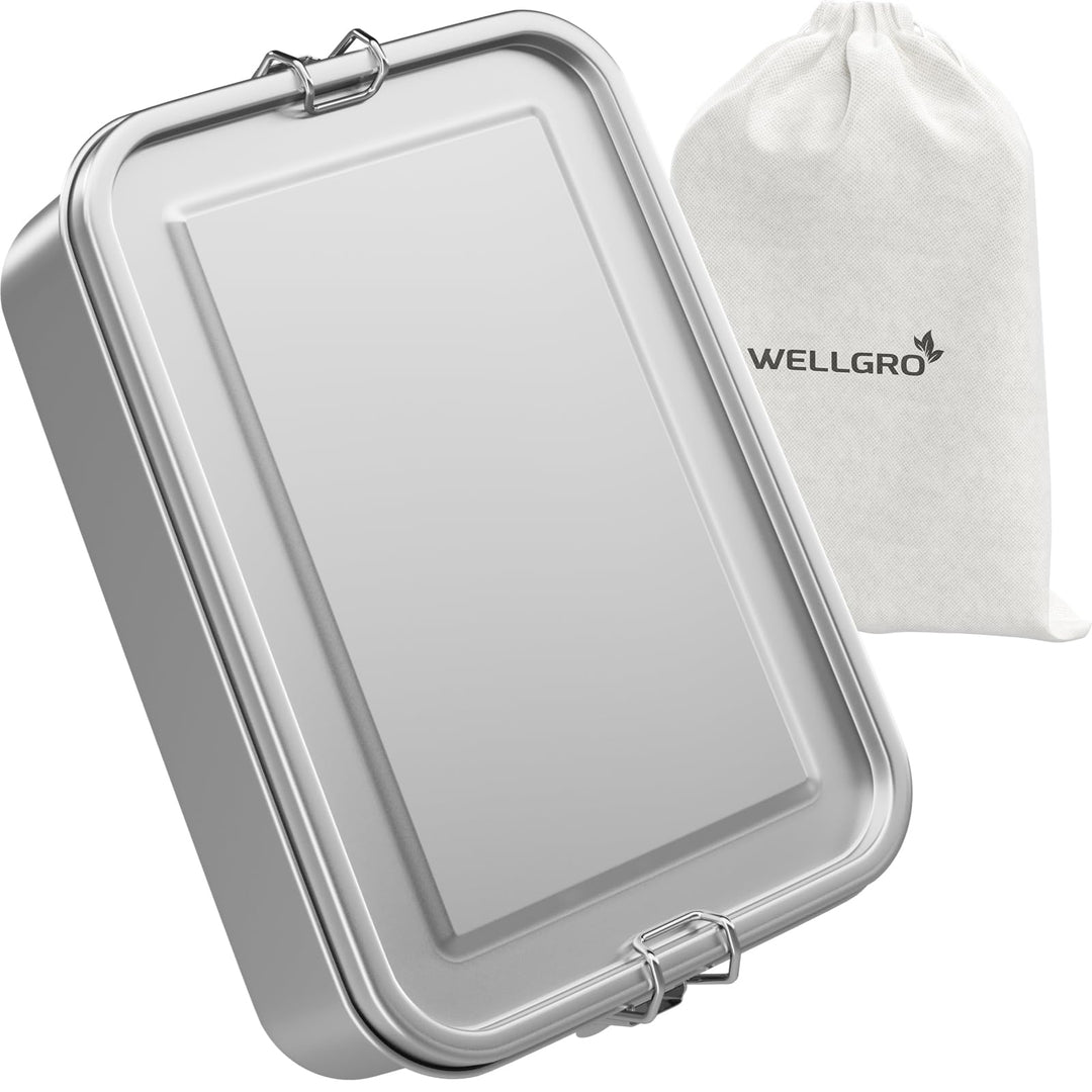 WELLGRO Edelstahl Dosen eckig - 550ml 850ml 1400ml 2400ml auslaufsicher Metall Brotdose Lunchbox, Ka