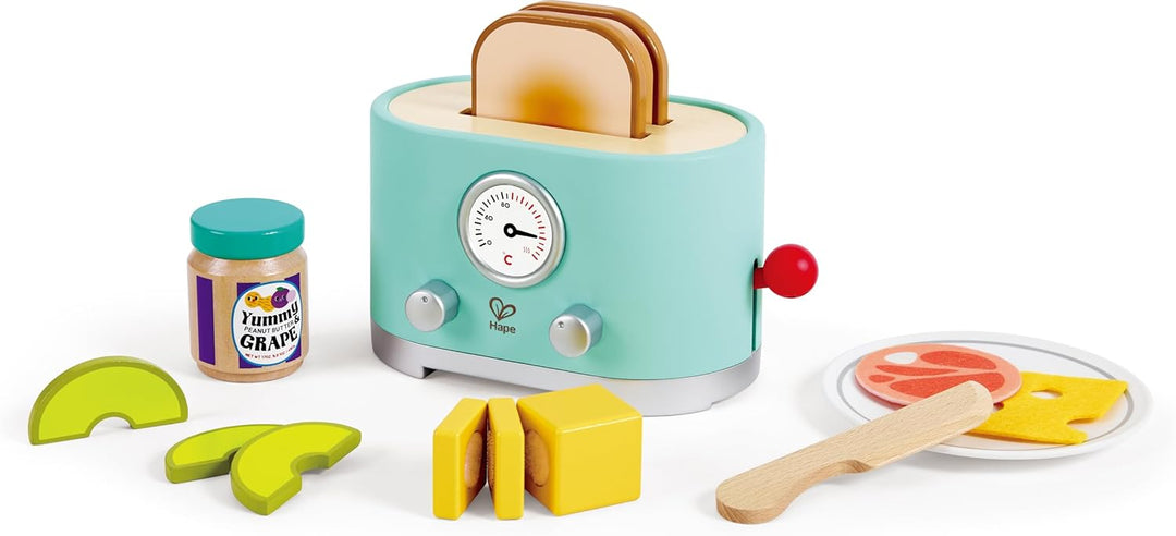 Hape Pop-up-Toaster-Set Kling, Timer & Zubehör, realistisches Spielen, ab 24 Monaten, fantasievoller