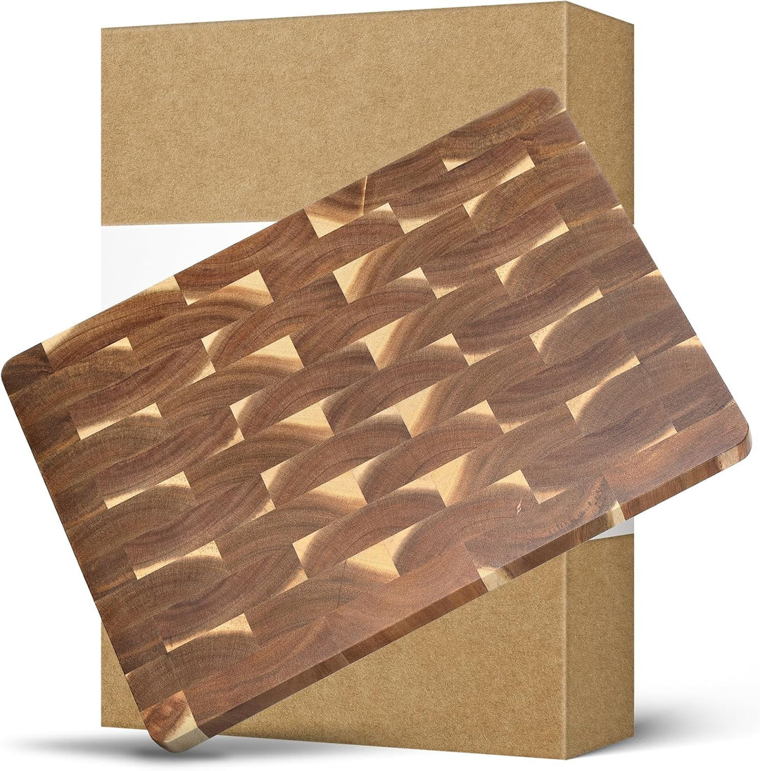 HEZHEN Akazienholz Hackbretter, Hirnholz Schneidebrett,Servierbrett, Rutschfesten Füssen,Eingebauten