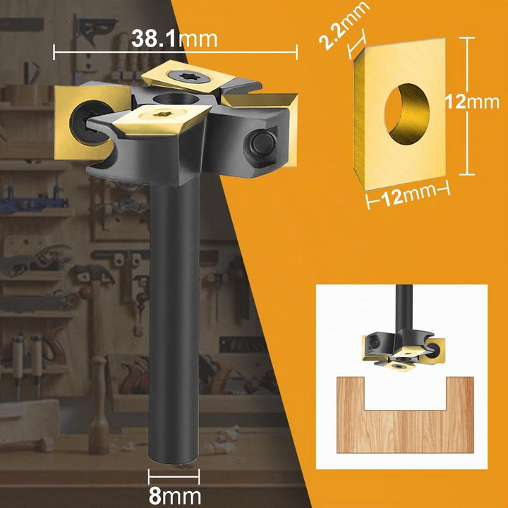 SpeTool Planfräser 8mm Schaft 38.1mm Schnittdurchmesser Planfräser mit 4 austauschbaren Hartmetallme