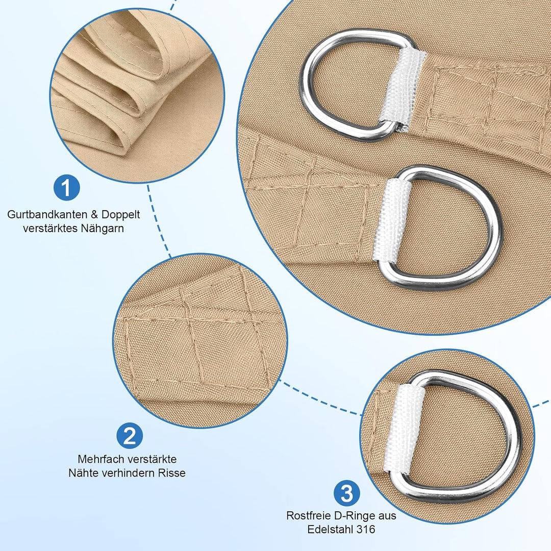 4x6m Sonnensegel Rechteckig Wasserdicht Sonnenschutz, Sand | 95% UV Schutz, Regenschutz, Sunsegel, E