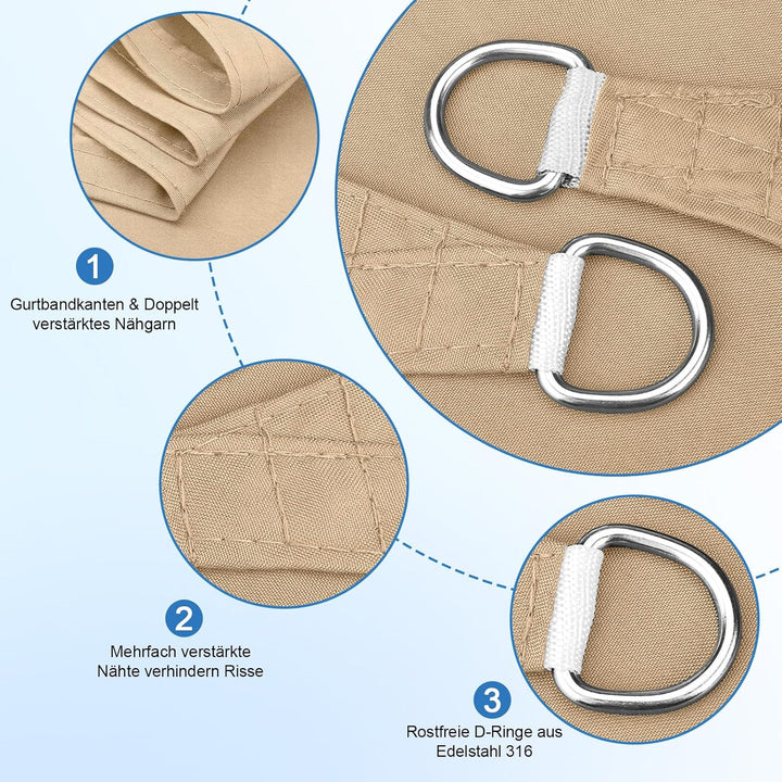 4x6m Sonnensegel Rechteckig Wasserdicht Sonnenschutz, Sand | 95% UV Schutz, Regenschutz, Sunsegel, E