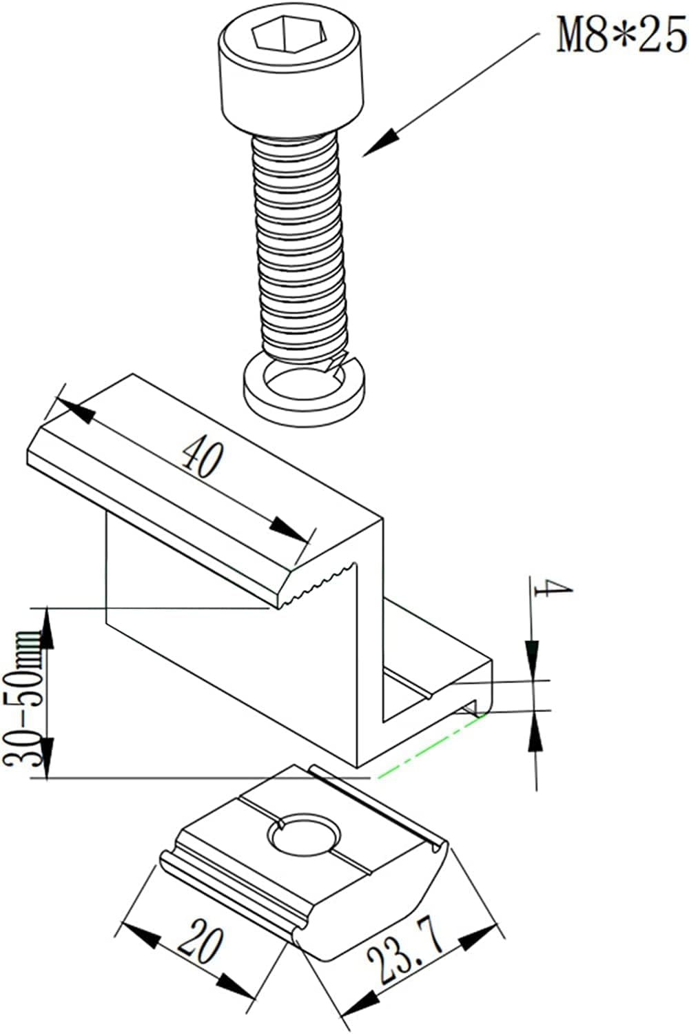 12x Befestigung Balkonkraftwerk PV Photovoltaik Trapez Schiene Endklemme 35mm,Trapezdach Sandwichdac