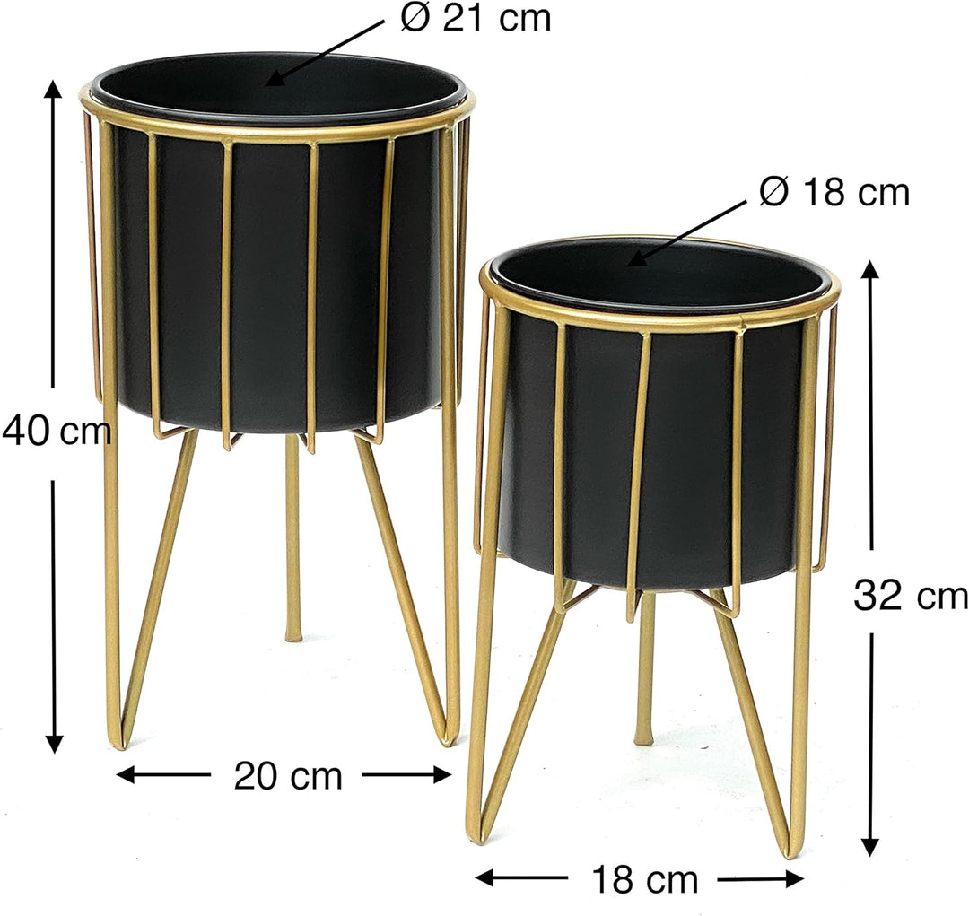 DanDiBo Blumenhocker mit Topf Metall Gold Schwarz Rund 2er Set Blumenständer 96039 Blumensäule Moder