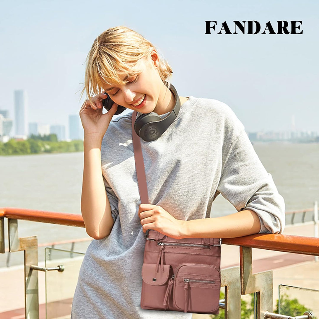 FANDARE Leichte Schultertasche Umhängetaschen Damen Schulranzen Handtaschen Klein Frauen PU Leder Wa