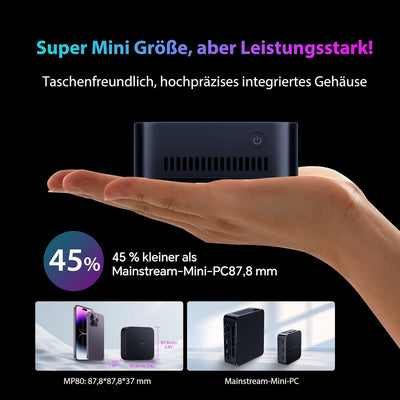 Blackview MP80 Mini PC Intel N97 CPU (bis zu 3,6 GHz) 16GB LPDDR5 RAM 512GB M.2 SSD, Mini Computer W