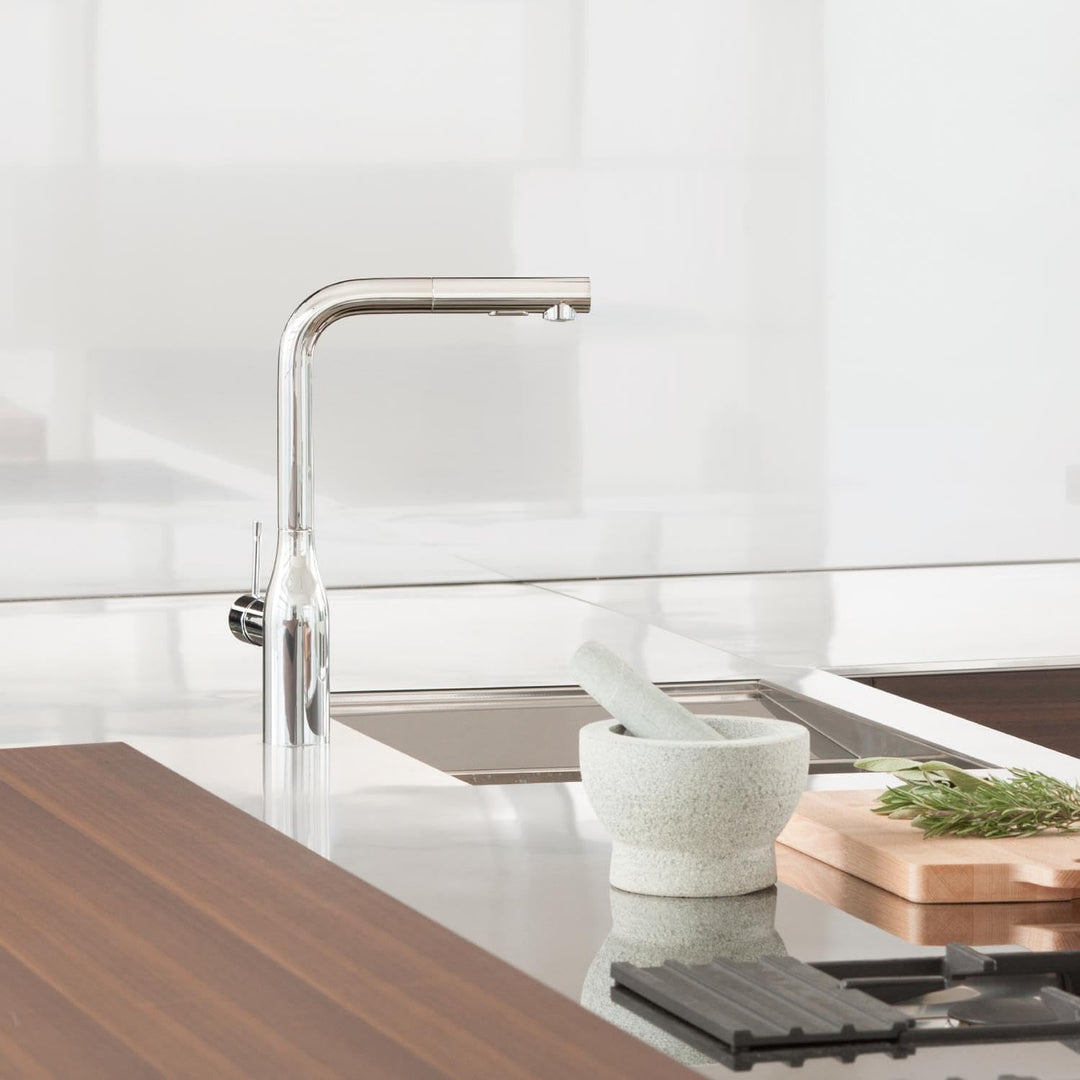 GROHE Essence - Einhand-Spültischbatterie (herausziehbare Dual Spülbrause, Schwenkbereich 360°, Einl