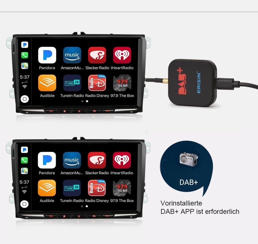 Erisin DAB+ Antenne DAB+ Scheibenantenne mit Empfänger Verstärker Antenne DAB Adapter für Autoradio