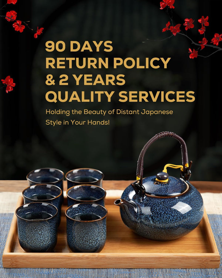 DUJUST japanische Porzellan Teeservice, einzigartiges chinesisches Teeservice Set, hellblau, Blau