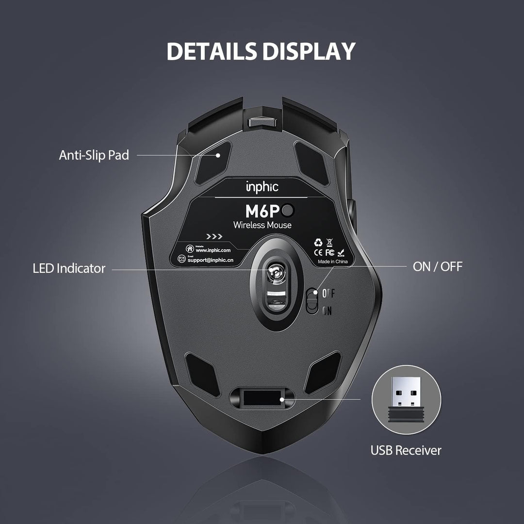 inphic Maus Kabellos Wiederaufladbare, Pro 2,4G 2400DPI USB funkmaus mit Anzeige des Batteriestands