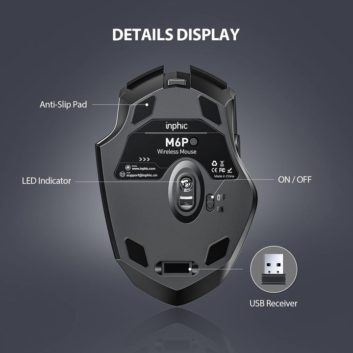 inphic Maus Kabellos Wiederaufladbare, Pro 2,4G 2400DPI USB funkmaus mit Anzeige des Batteriestands
