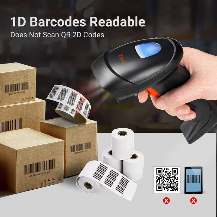 Tera Wireless 1D Laser Barcode Scanner 2.4GHz Kabelloser Barcodeleser mit Ladestation, Automatic Sen