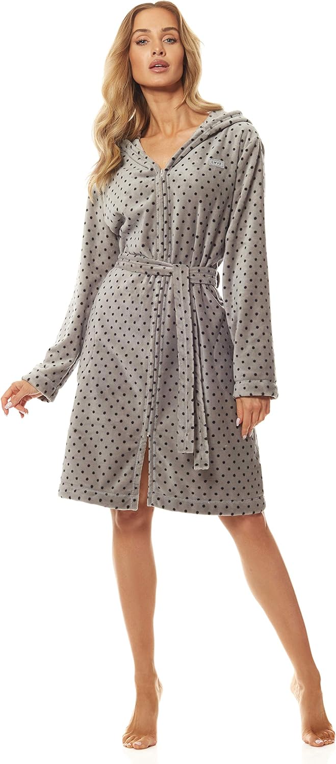 L&L-ZPPR 7119 Frottier Damen Soft Langarm Bademantel Reissverschluss Hausmantel Bademantel mit Kapuz