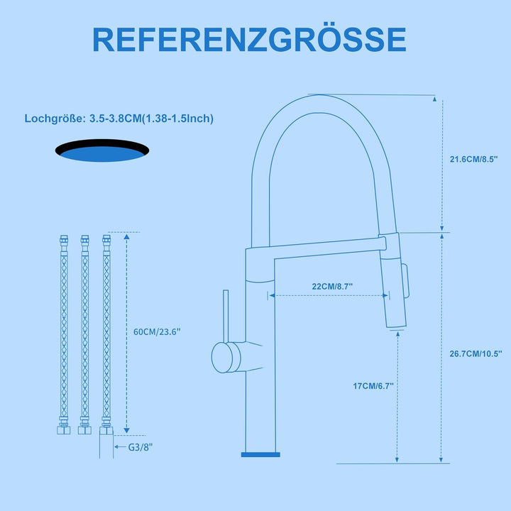 Tohlar Niederdruck Armatur Küche Schwarz, Niederdruck Wasserhahn Küche mit Ausziehbare Brause 360° S