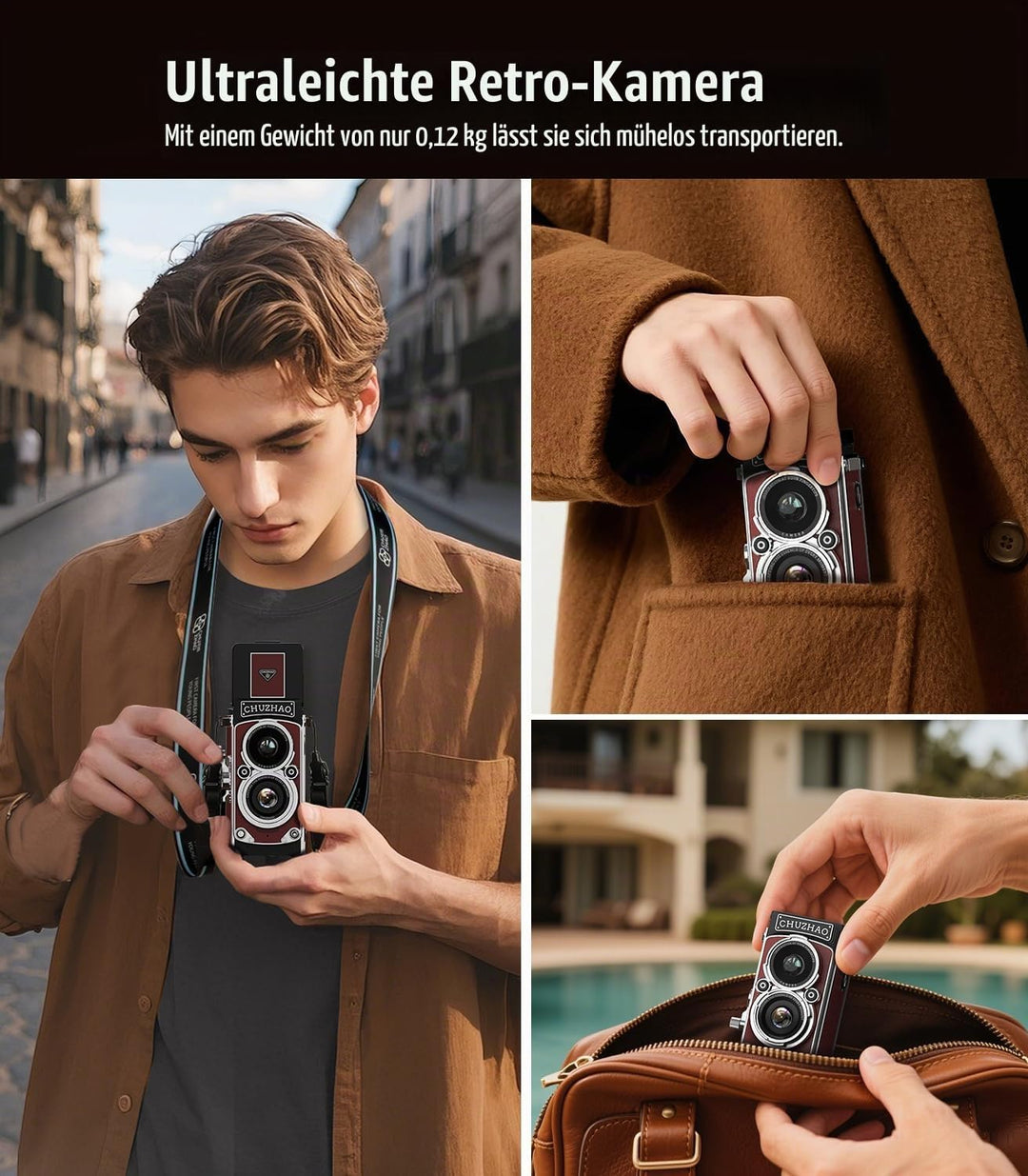 Retro Mini Digitalkamera, 1080P FHD Video Digital Retro Kamera mit 16GB Speicherkarte, 12MP Autofoku