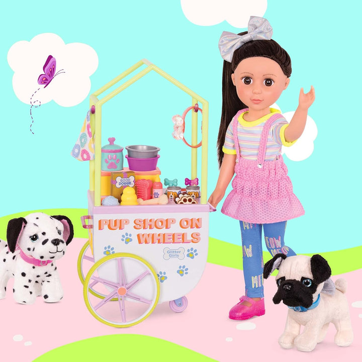 Glitter Girls Verkaufsstand mit Haustierbedarf – Puppenzubehör für 36 cm Puppen mit Hundefutter, Acc