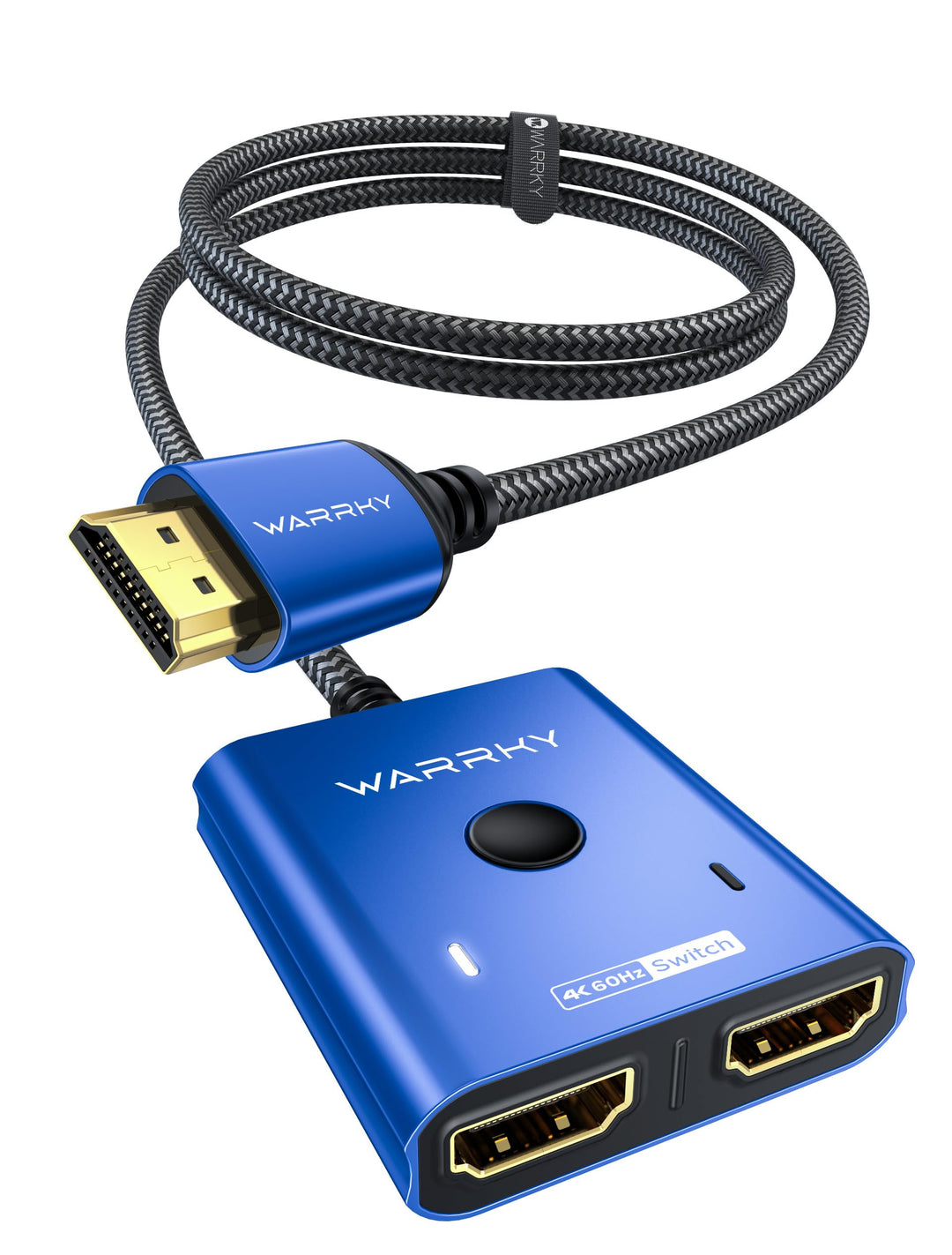 HDMI Switch 4K @ 60Hz, WARRKY HDMI Splitter 2 in 1 Out (1 Display at Time) 3.3 ft Braided Cable, Alu