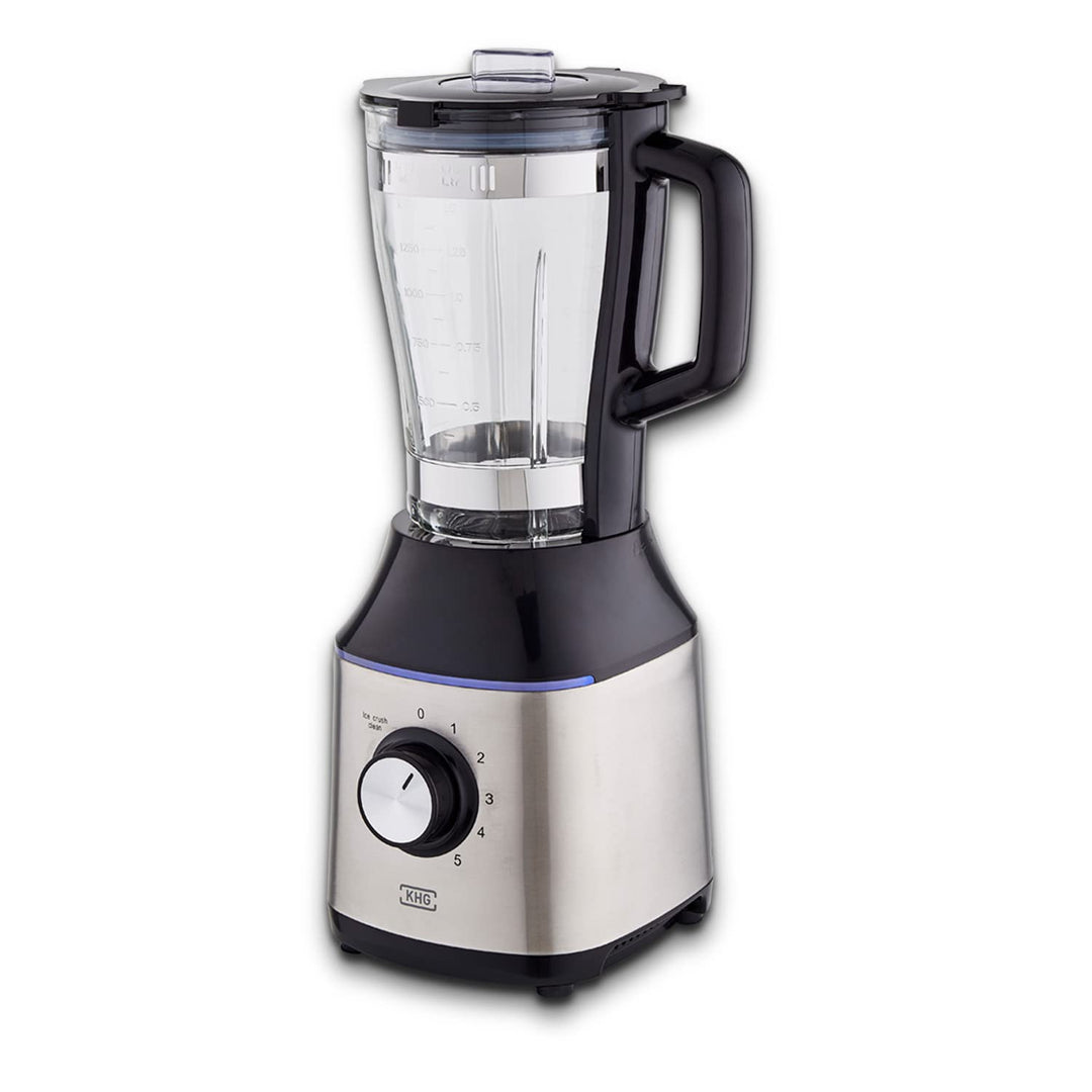 KHG Smoothie Maker Standmixer aus Glas für 1,75 Liter in Schwarz & Edelstahl, mit Messskala, Nachfül