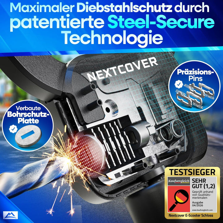 NEXTCOVER® E-Scooter Schloss [Steel-Secure-Technologie] | Handschellenschloss für Roller, eBike | ro