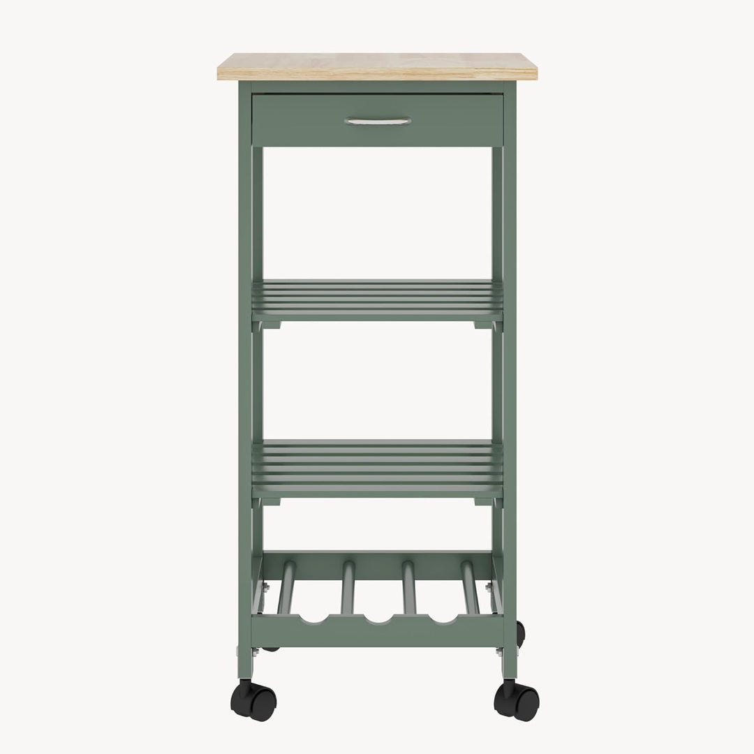 [en.casa] Servierwagen Biel Grün/Holzfarben 76 x 37 x 37 cm Küchenwagen Aufbewahrungsregal mit Rolle
