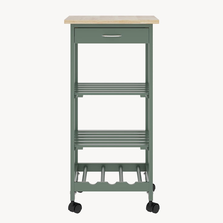 [en.casa] Servierwagen Biel Grün/Holzfarben 76 x 37 x 37 cm Küchenwagen Aufbewahrungsregal mit Rolle