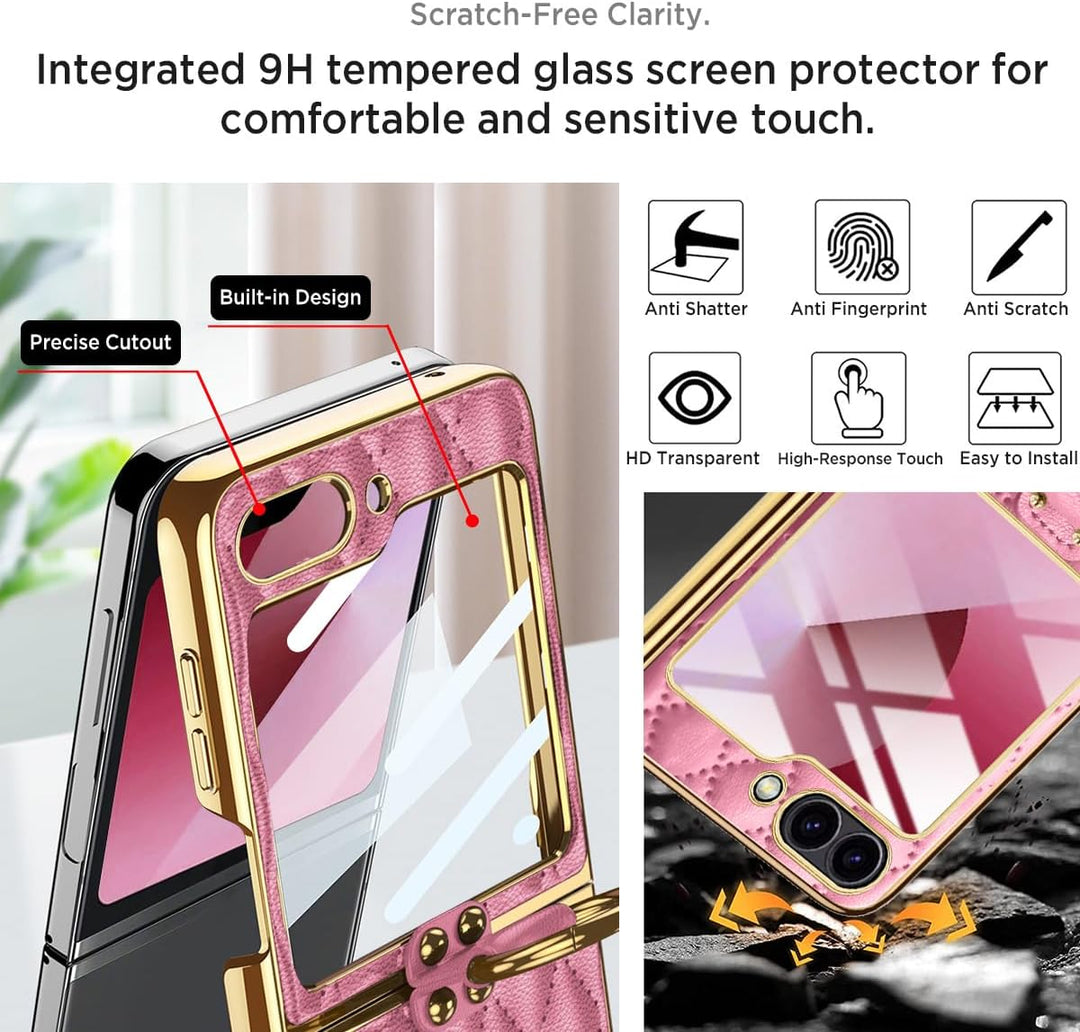 Miimall Lederhülle Kompatibel mit Samsung Galaxy Z Flip 6/Flip7 FE Hülle mit Kameraschutz+Ring Ständ