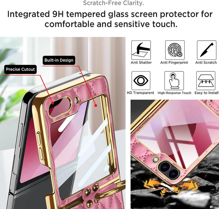 Miimall Lederhülle Kompatibel mit Samsung Galaxy Z Flip 6/Flip7 FE Hülle mit Kameraschutz+Ring Ständ