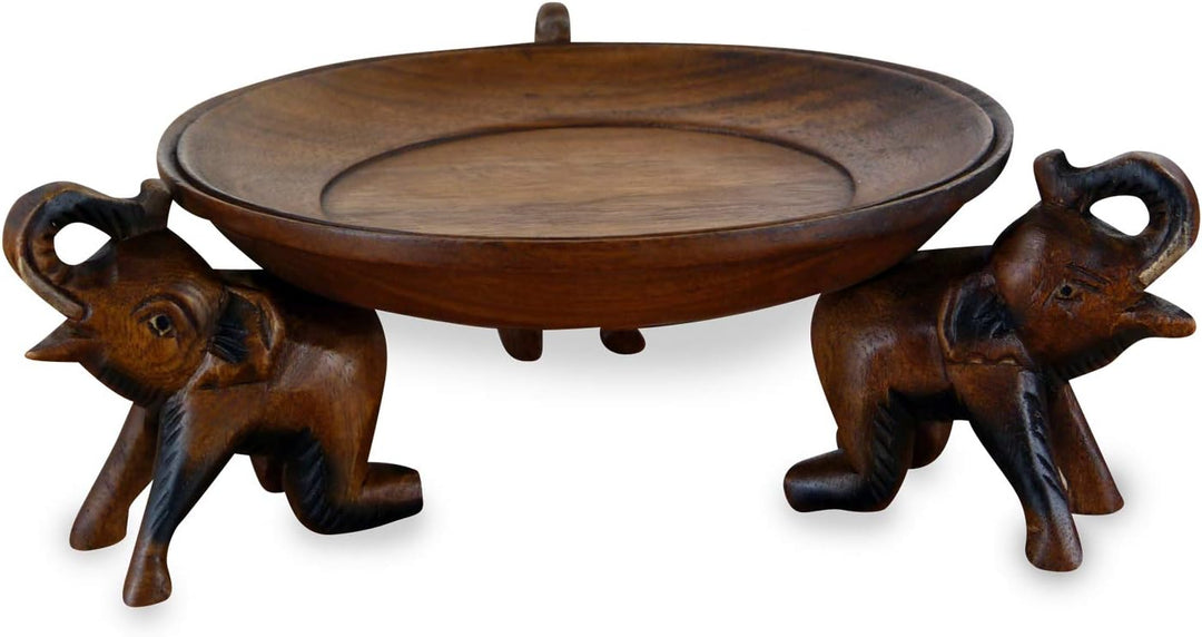 livasia Obstschale, Gebäckschale mit Elefanten aus Holz, Brotschale, asiatische Deko Schale Run, Hol