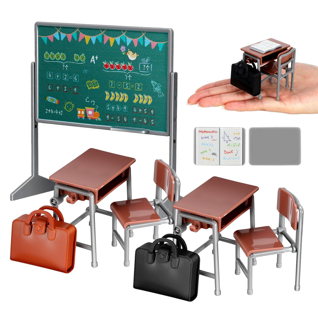 TOYANDONA 1 Set Miniatur-Klassenzimmer-Spielset Mini-Puppenmöbelmodelle mit Schultafel, Stuhl, Schre
