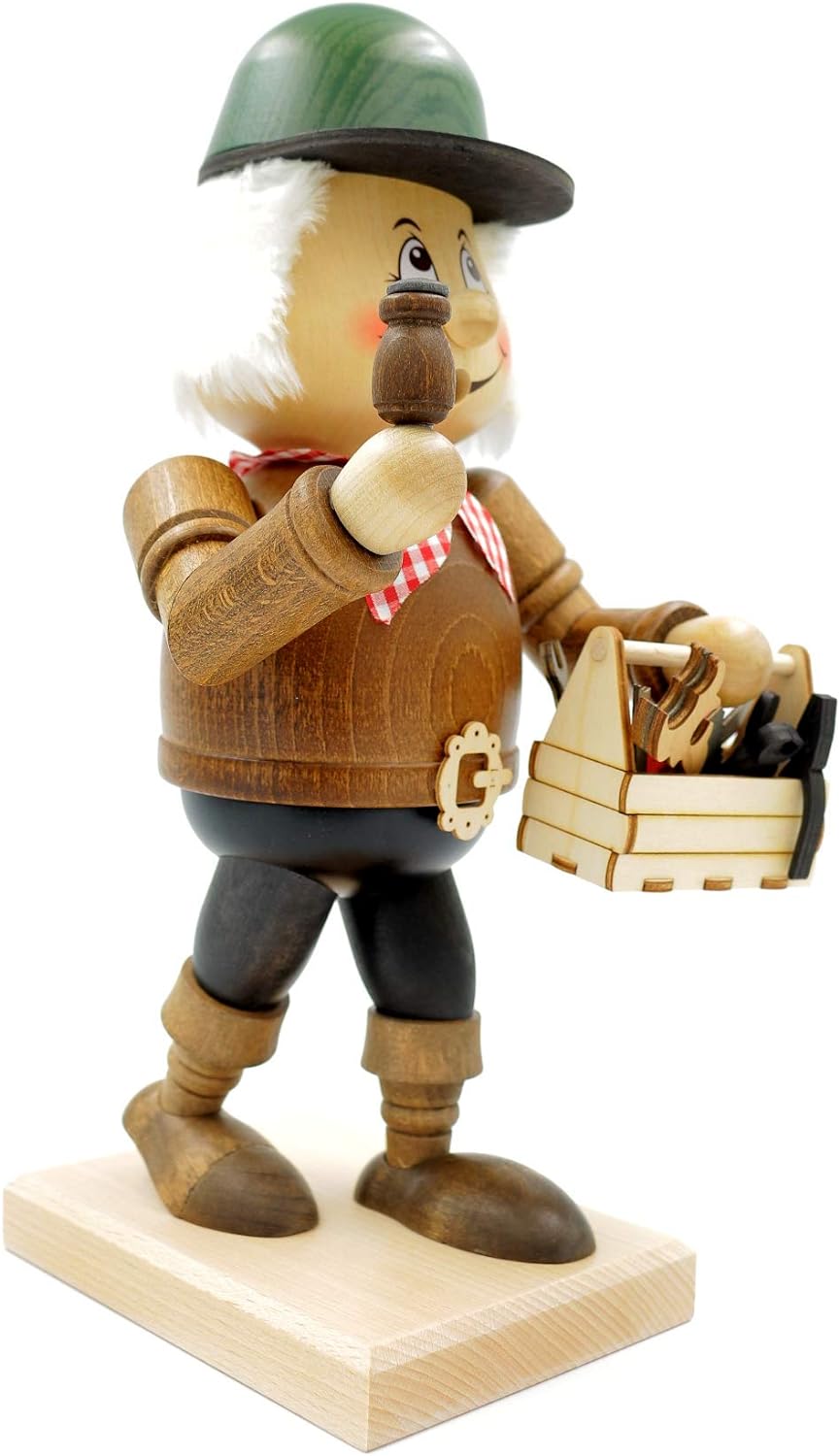 Kuhnert - Original Erzgebirgische Holzkunst Räuchermann Räucherfigur Wichtel 31cm - Handwerker, Hand