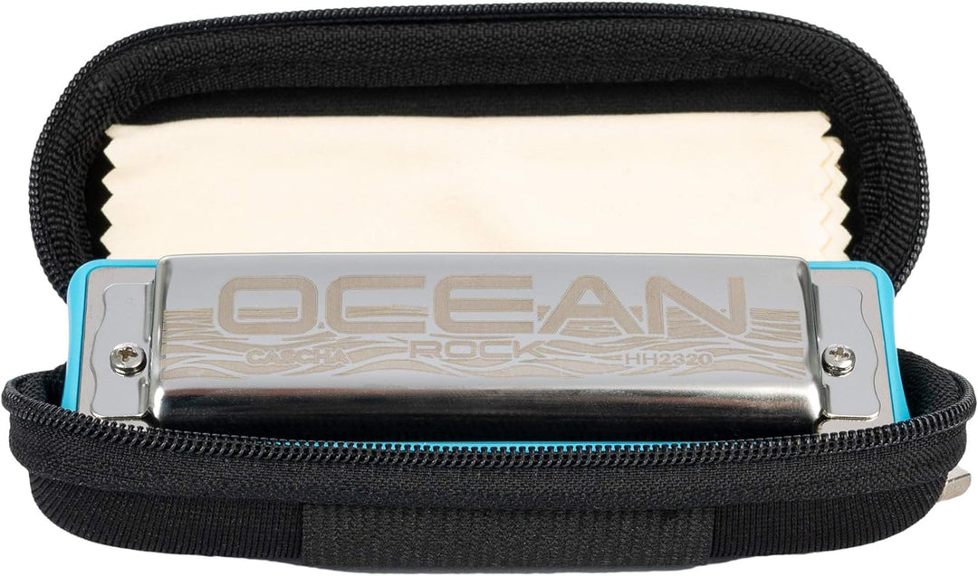 Ocean Rock Blues Harmonica in E, blue (incl. stylish softcase and cleaning cloth) E-Dur blau, E-Dur