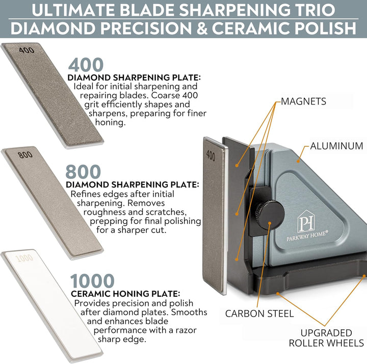 Original verstellbares Rollmesserschärfer-Set: verstellbare Höhe, 10 ° bis 40 ° für 30 Winkeloptione