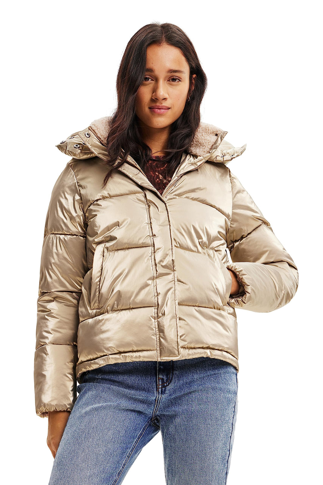 Desigual Damen estocolmo Woman Woven Padded Short Overcoat S Gelb, S Gelb