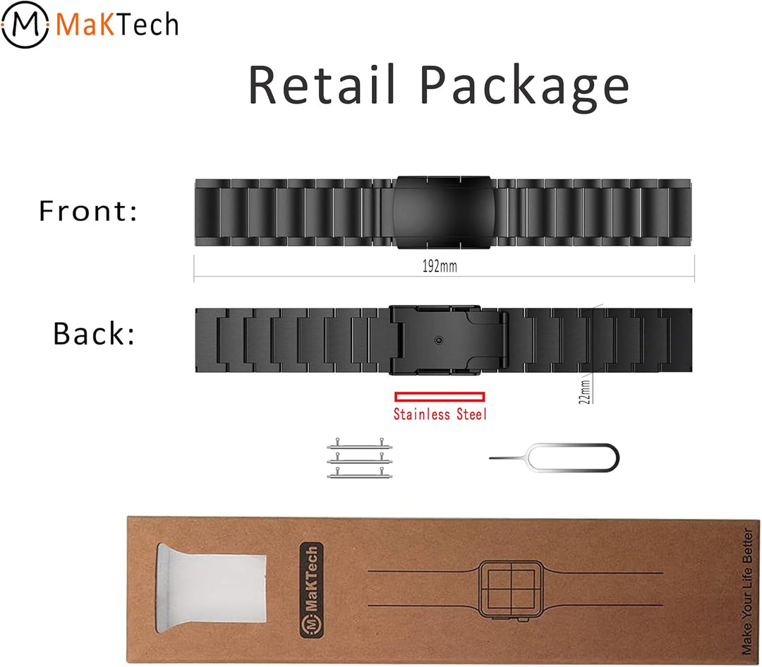 MaKTech Titanband,22mm Leichtes Metall Link Armband,Kompatibel mit Samsung Galaxy Watch 3 45mm/46mm,