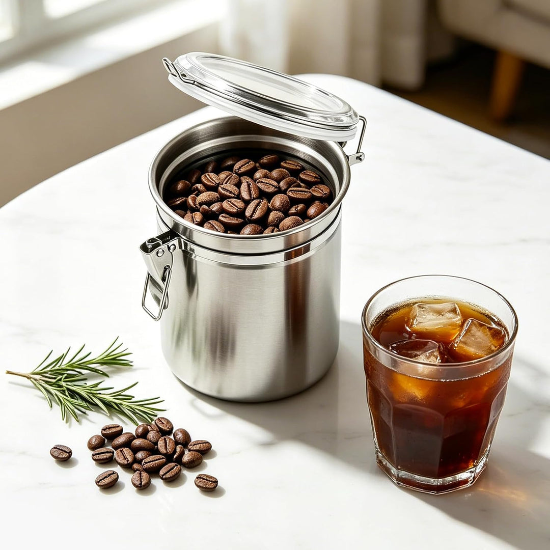 2 Stück Kaffeebohnen Aufbewahrung mit Deckel, 2L Grosse Kapazität Edelstahl Kaffeebohnen Behälter fü