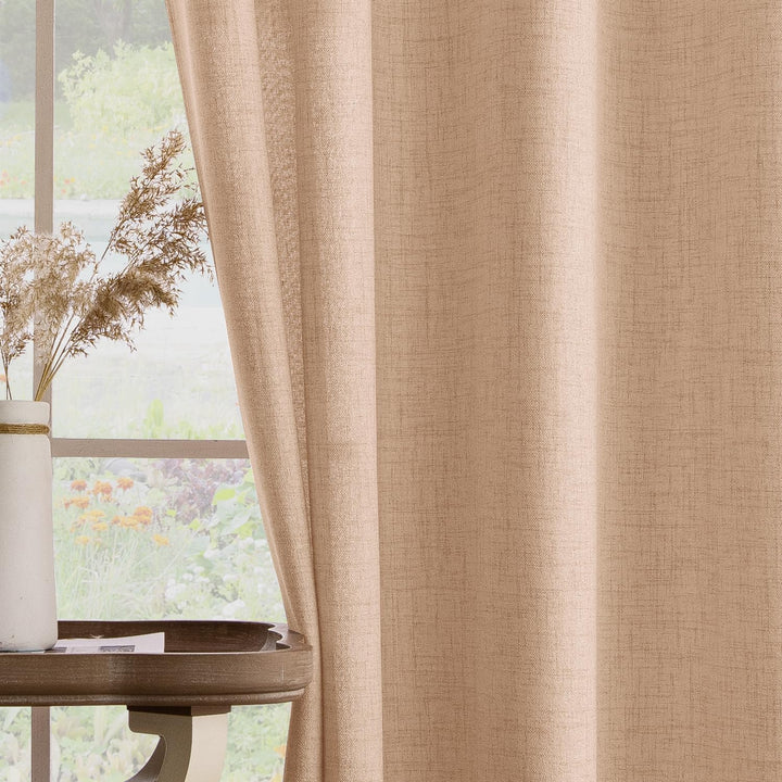 MIULEE Wohnzimmer Vorhänge Gardinen Leinen Ösenvorhang Leinenoptik Vorhang Boho Gardine mit Ösen Sem