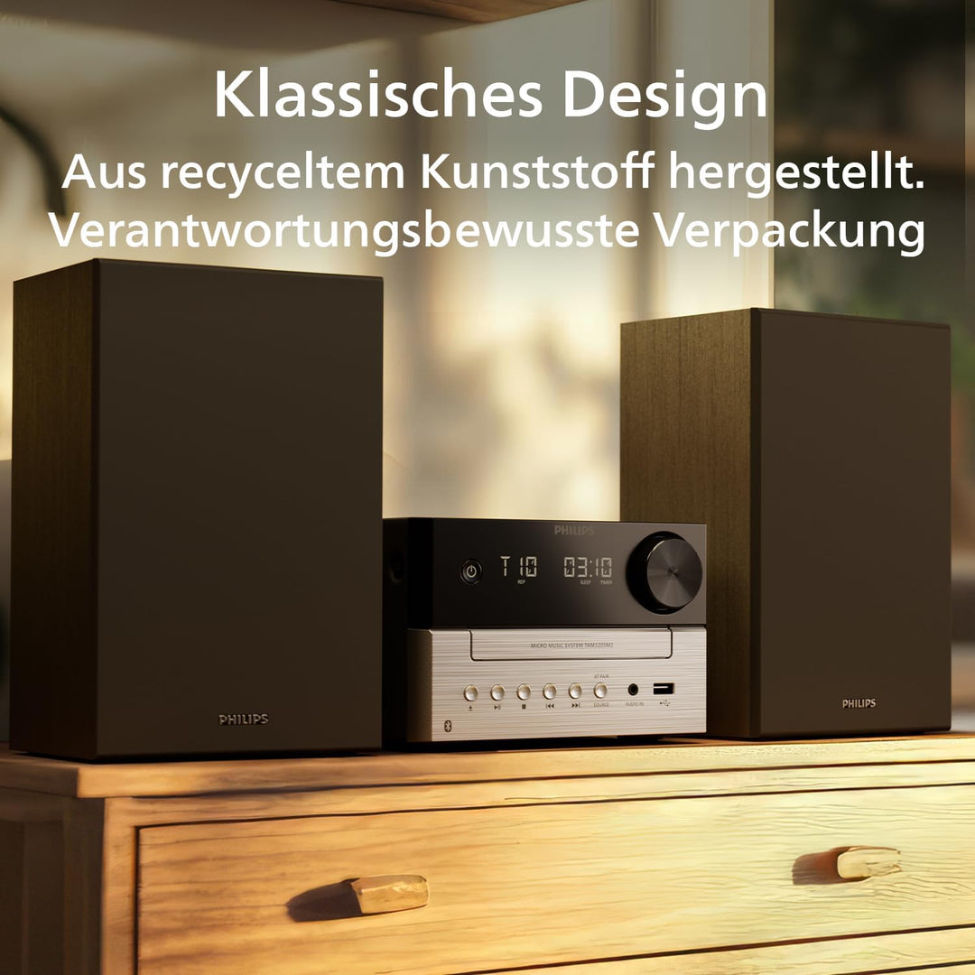 Philips TAM3205M2 HiFi Mikromusik-Anlage, Bluetooth-fähig, CD-Player, USB, Auracast FM Radio, 85% PC