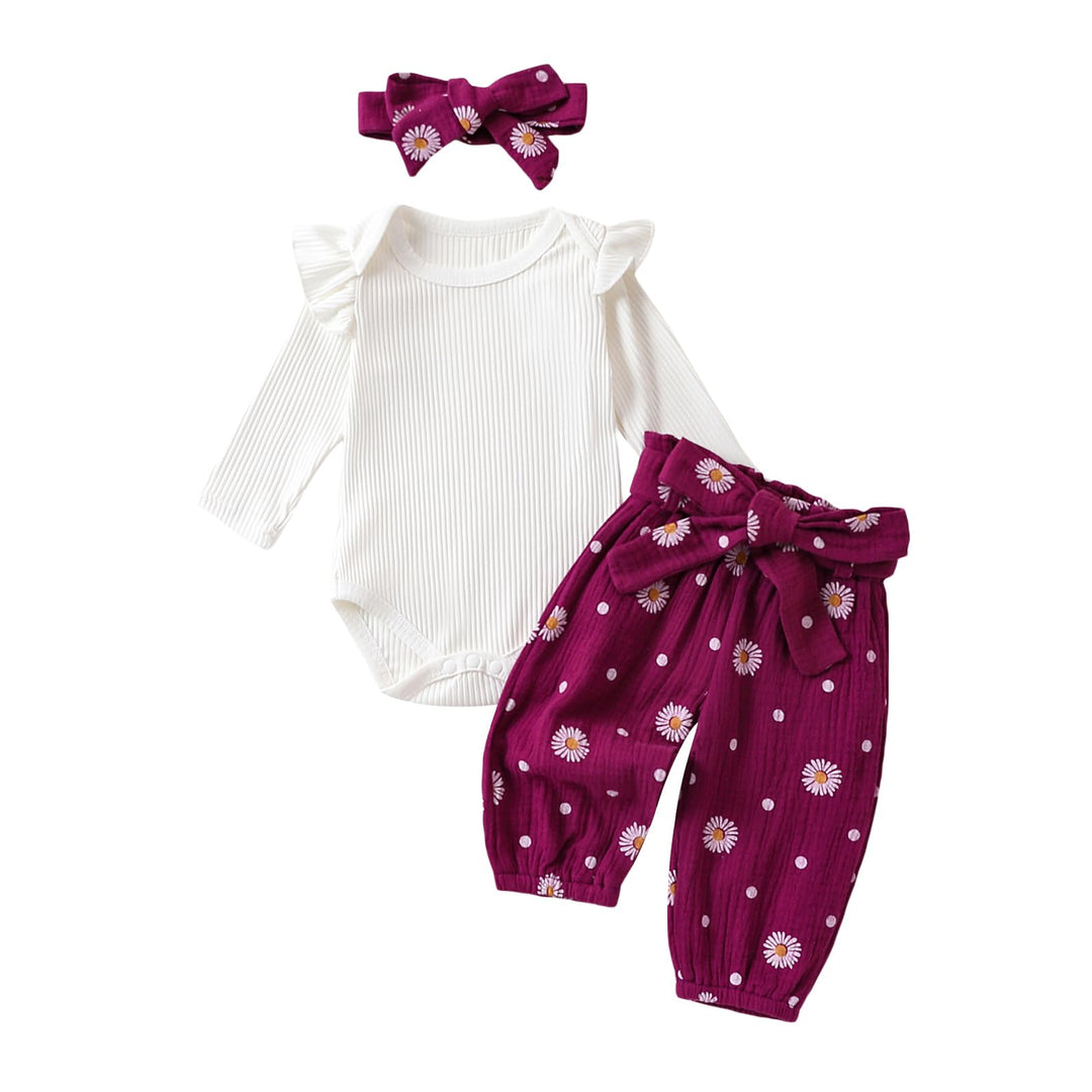 3tlg Baby Mädchen Kleidung Langarm Tops + Gänseblümchen Hose + Stirnband Neugeborene Outfit Set Hübs