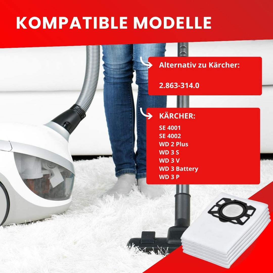 Invest - Staubsaugerbeutel, Beutel kompatibel mit Kärcher 2.863-314.0, SE 4001, SE 4002, WD 2 Plus,