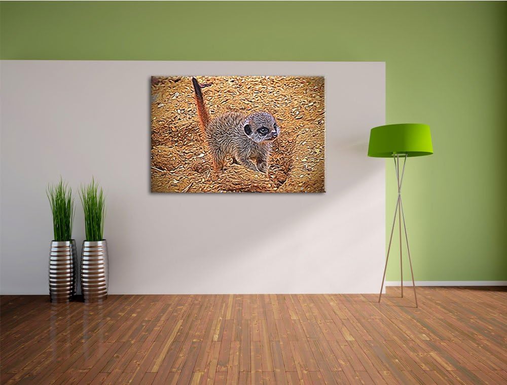 junges Erdmännchen auf Boden Deluxe Format: 100x70 cm auf Leinwand, XXL riesige Bilder fertig gerahm
