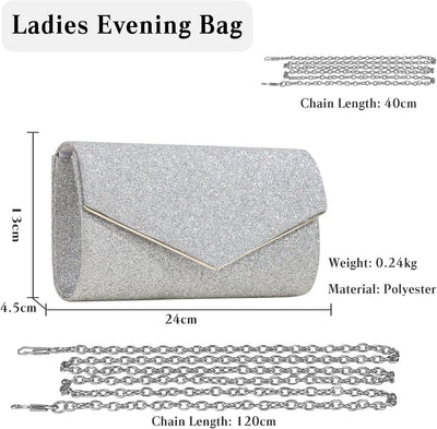 CORIOS Abendtasche Damen Kette Clutch Bag Glitzer Henkeltasche Hochzeit Brautbörse Glänzend Schulter