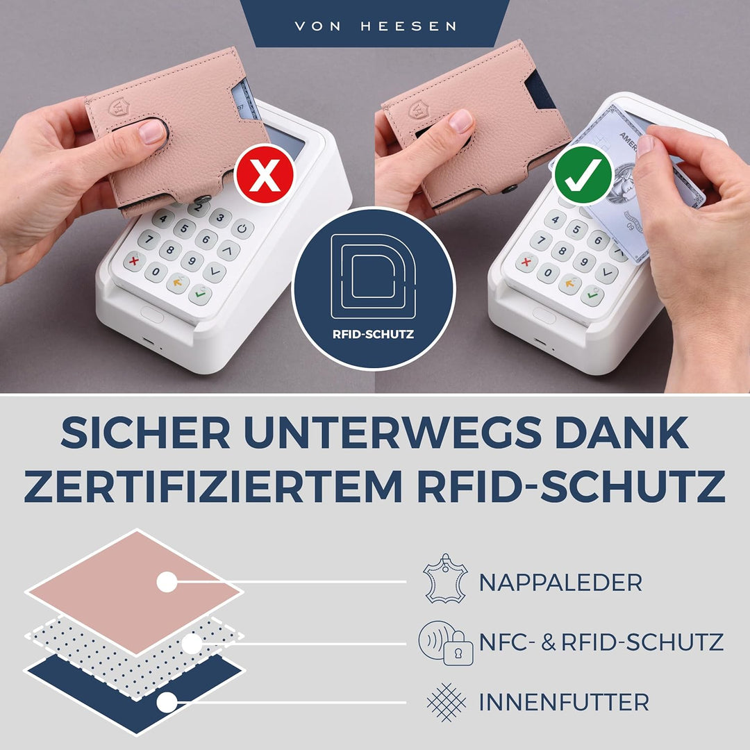 VON HEESEN Slim Wallet mit Münzfach &amp; RFID Schutz - Leder Geldbörse Herren klein - Mini Geldbeutel D