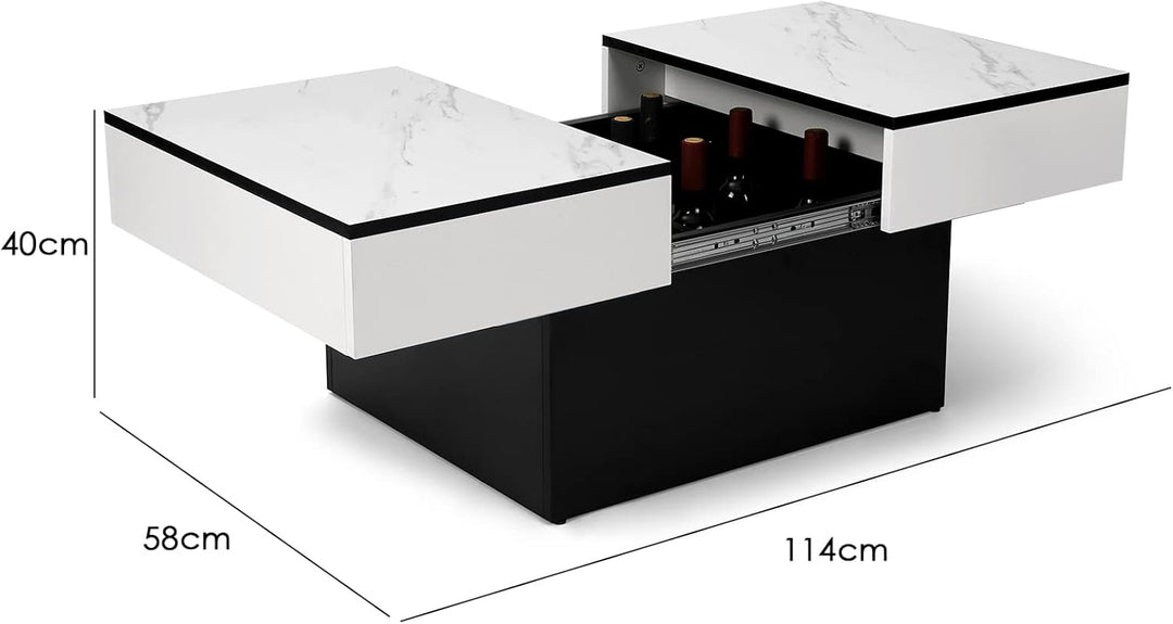 VOWNER Couchtisch, Moderner Couchtisch, Ausziehbarer Schreibtisch, Wohnzimmertisch mit 2 Stauräume,